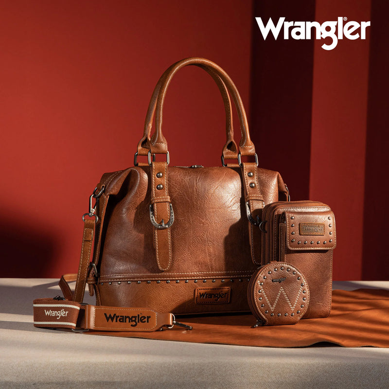 Load image into Gallery viewer, WG48S-S5110BR - Wrangler 3Pc Set Buckle Classic Barrel Satchel With Phone Wallet Crossbody
