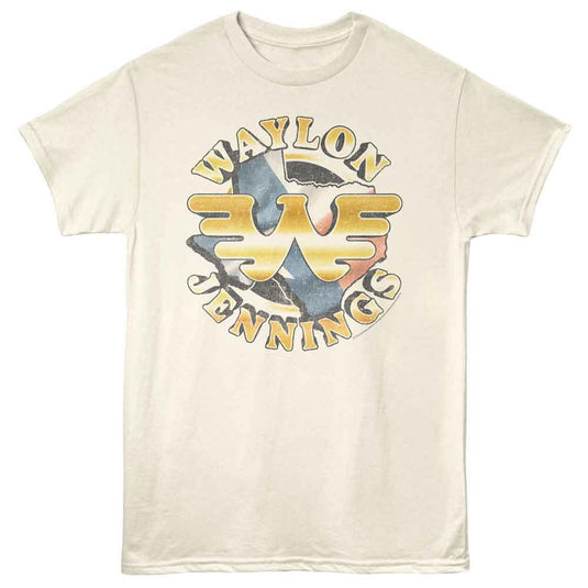 WYJ503 - WAYLON JENNINGS LOGO AND TEXAS-NATURAL ADULT S/S TSHIRT