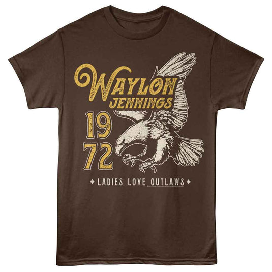 WYJ508 - WAYLON JENNINGS 1972 EAGLE-DARK CHOCOLATE ADULT S/S TSHIRT