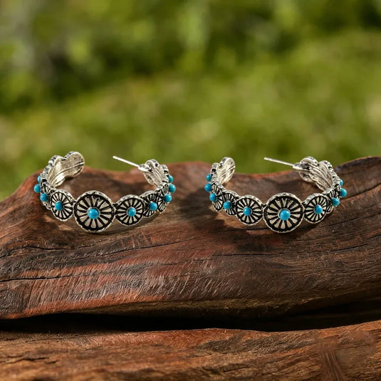 NIHER107 - Western Flower Earrings W/Turquoise Inlay