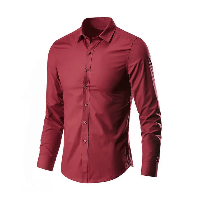 NIHMEN 9 - Men's Slim Fit Wine Red Casual Shirt