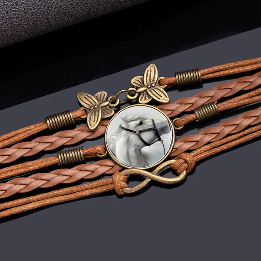 NIHBC52 - Horse & Butterflies PU Leather Bracelet