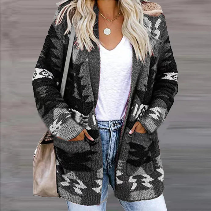 NIHJKT9 - Women's Dark Grey Color Block Long Sleeve Sweater