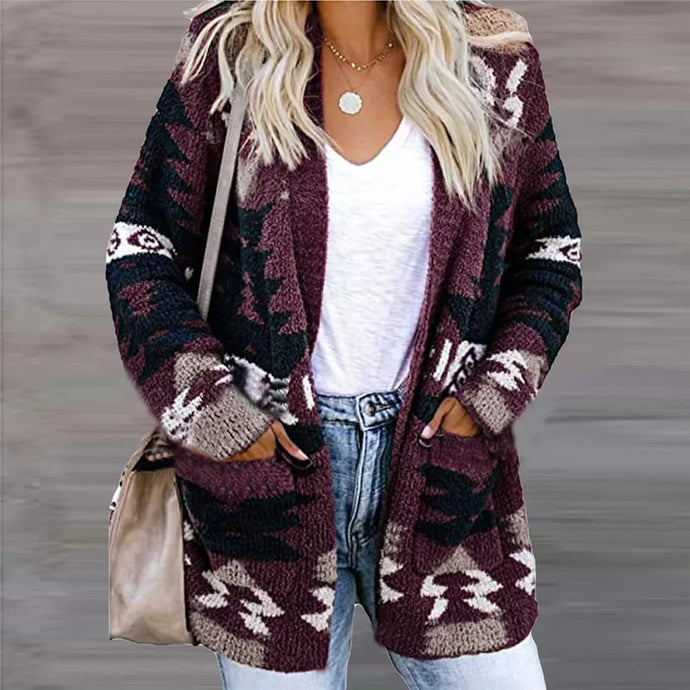 NIHJKT11 - Women's Purple Color Block Long Sleeve Sweater