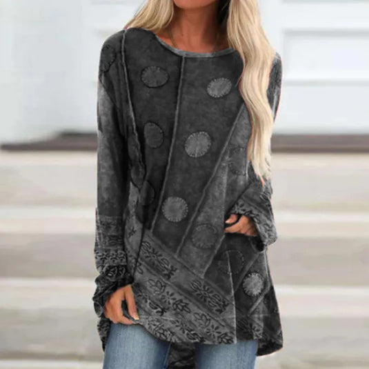 NIHTS7 - Ladies Grey Geometric Print Long Sleev Shirt