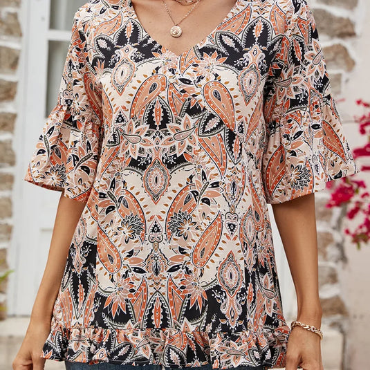 NIHTS10 - Women's Apricot Boho Print Half Sleeve Shirt
