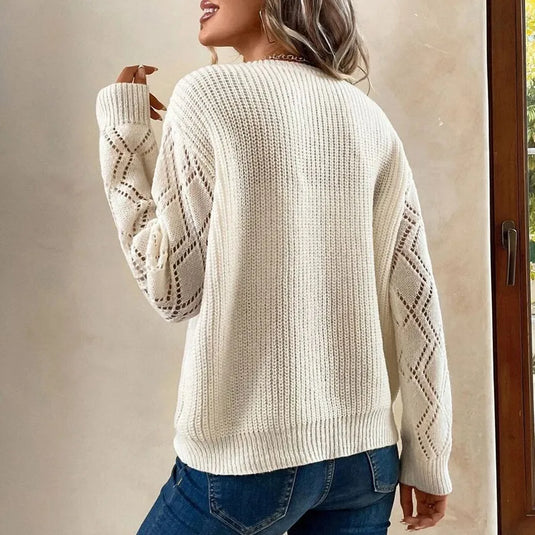 NIHJKT7 - Women's White Long Sleeve Rib Knit Sweater