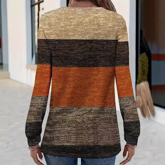 NIHTS8 - Women's Colorblock Long Sleeve V Neck Shirt