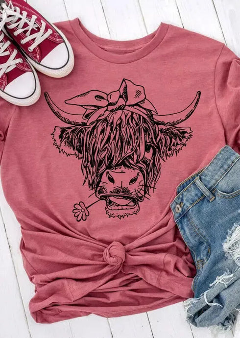 NIHTS6 - Ladies Pink Crazy Cow Western T Shirt