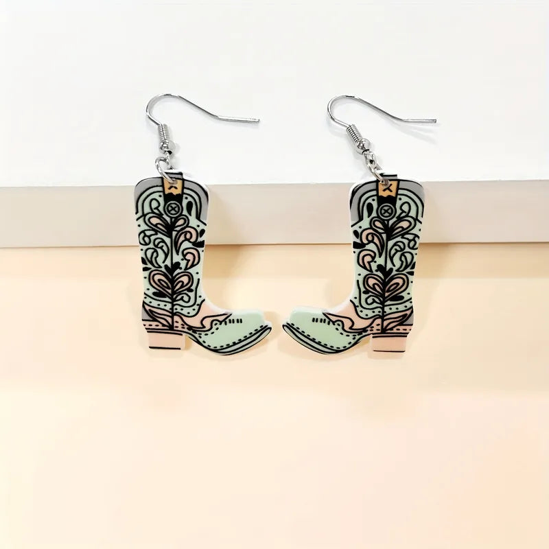 Load image into Gallery viewer, NIHER110 - Elegant Green Acrylic Cowgirl Boot Earrings
