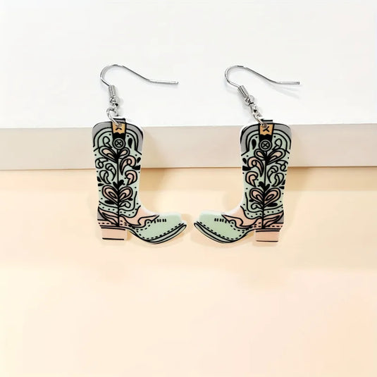 NIHER110 - Elegant Green Acrylic Cowgirl Boot Earrings