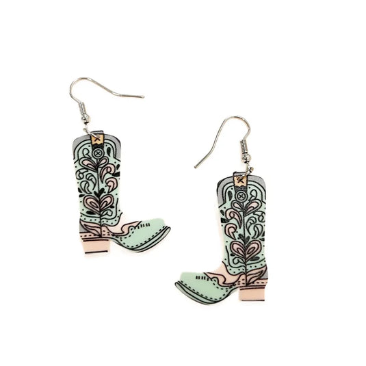 NIHER110 - Elegant Green Acrylic Cowgirl Boot Earrings