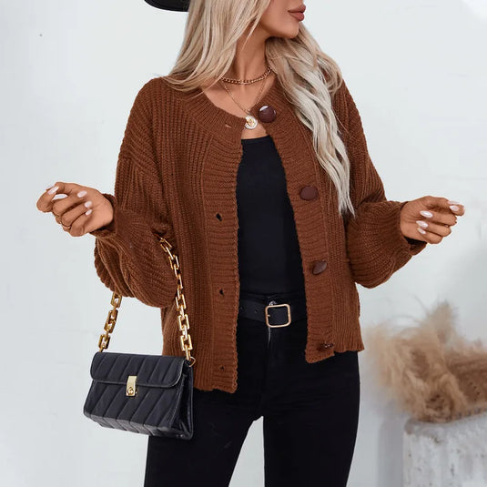 NIHTS50 - Ladies Caramel Loose Fit Open Cardigan with Buttons