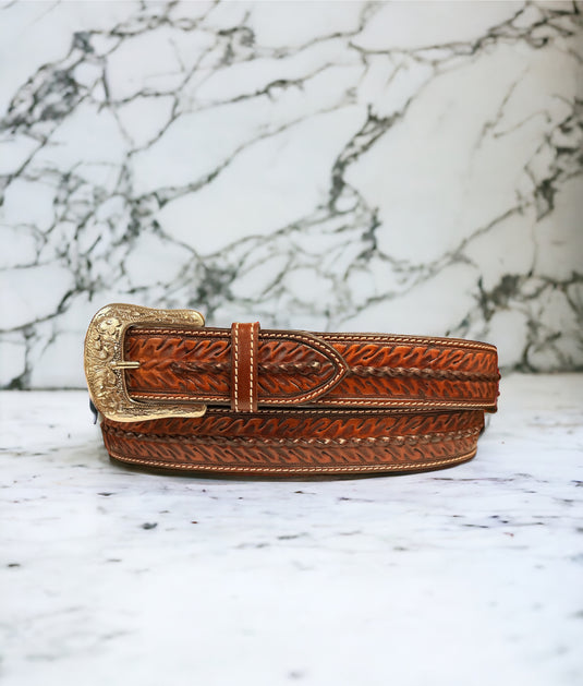 XWB410 - Twisted X Tooled Leather Basketweave Belt