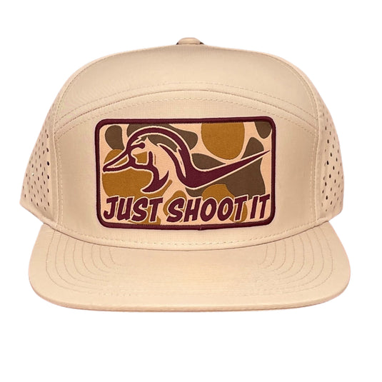 ZPD168-P181 - "Shoot It- Camo" - Zapped Khaki 7 Panel/Laser Holes, Snapback Cap