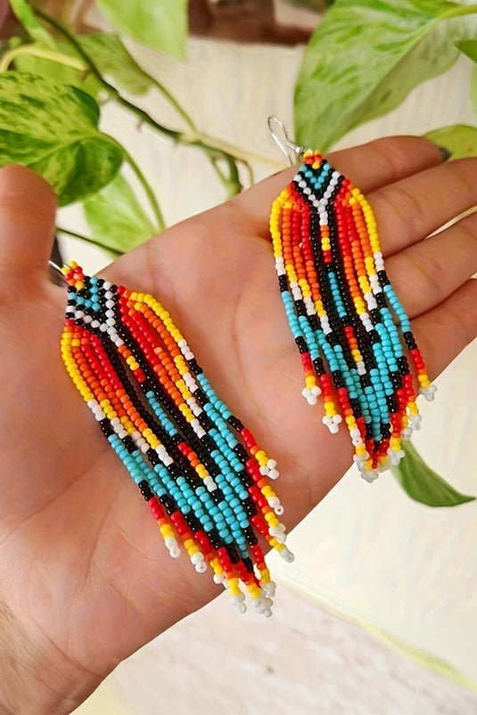 DLLER 14 - White Western Rice Bead Tassel Hook Earring