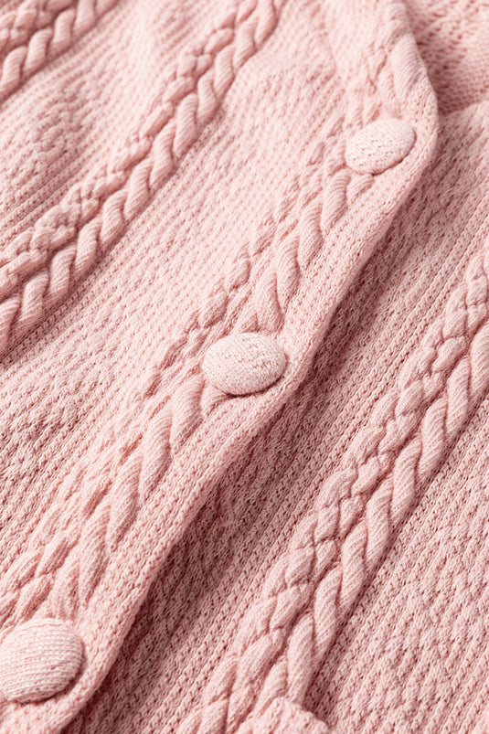 DLLS369 - Ladies Gossamer Pink Cable Knit V Neck Cardigan Shorts Set