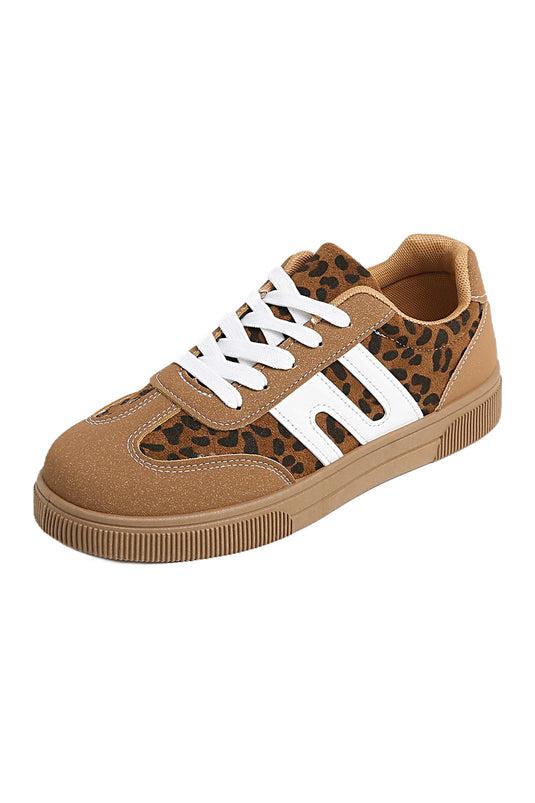 DLLSHOE 59 - Coffee Faux Suede Leopard Color Block Patchwork Sneakers