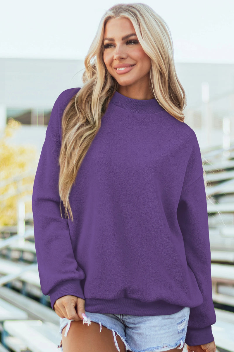 Load image into Gallery viewer, DLLS1132 - Ladies Tillandsia Purple Oversize Reversible Mock Neck Sweatshirt
