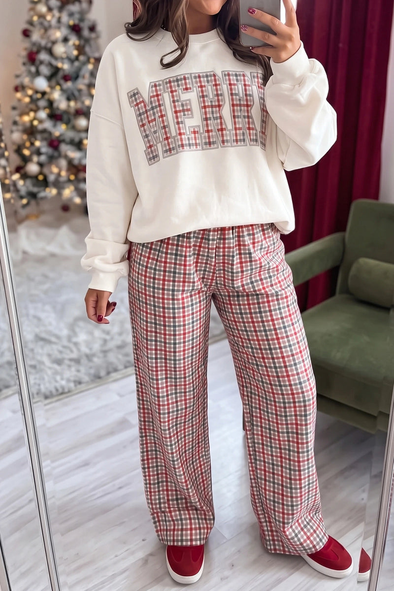Load image into Gallery viewer, DLLS1155 - Ladies Multicolour Festive Plaid Drawstring Elastic Waist Pants
