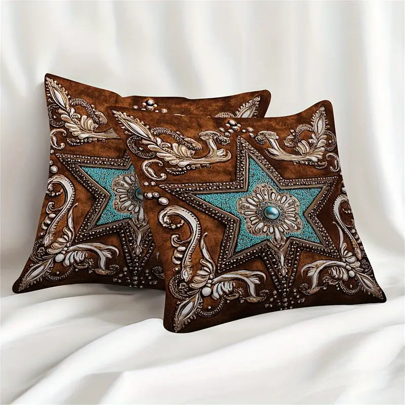 Load image into Gallery viewer, TMPL25 - 2 Piece Set 18&quot; x 18&quot; Turquoise Star Throw Pillows
