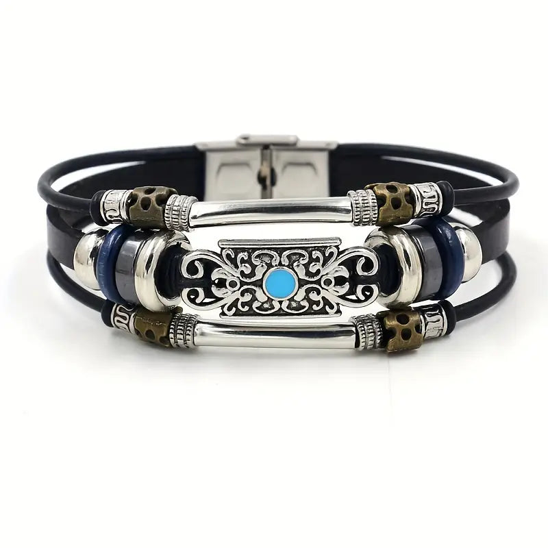 Load image into Gallery viewer, TMBC36 - Leather Woven Bracelet with Gemstone Accents
