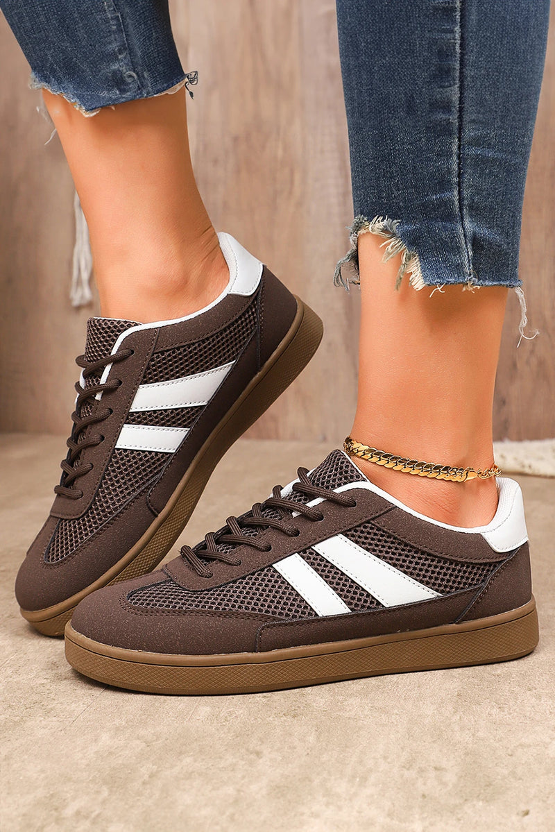 Load image into Gallery viewer, DLLSHOE 196 - Coffee Breathable Mesh PU Leather Patchwork Lace-up Shoes
