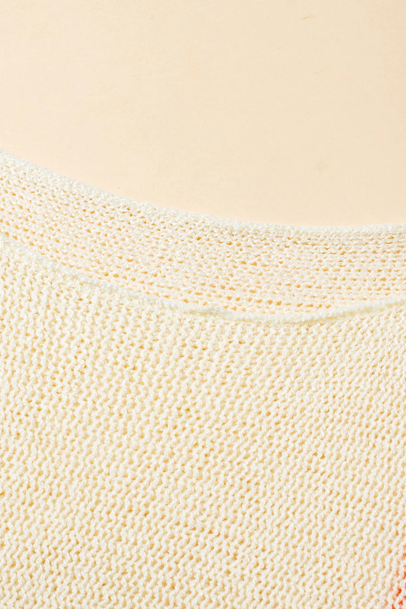 Load image into Gallery viewer, DLLS546 - Ladies White Striped Detail Wide Sleeve Lightweight Knitted Sweater
