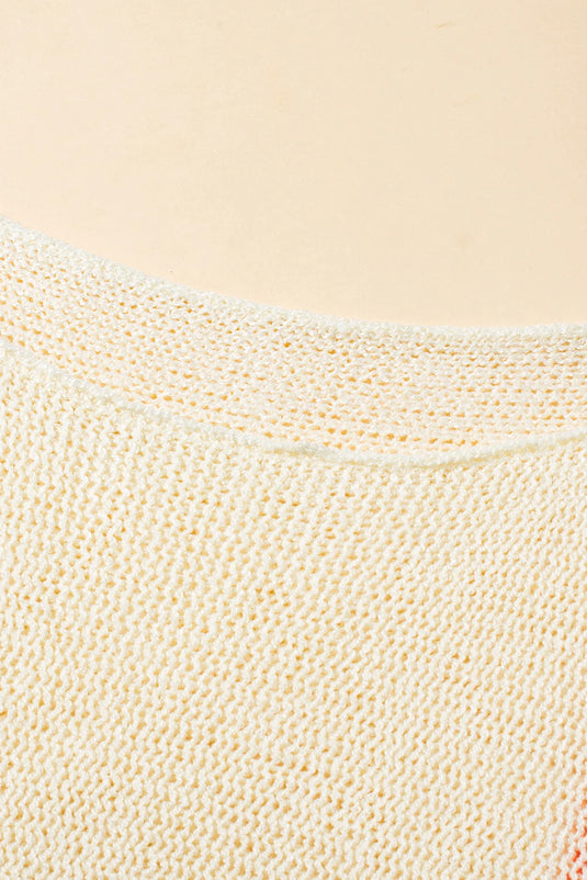 DLLS546 - Ladies White Striped Detail Wide Sleeve Lightweight Knitted Sweater