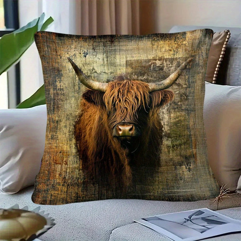 Load image into Gallery viewer, TMPL120 - 1 Piece - 18&quot; x 18&quot; Scottish Highland Cow Throw Pillow
