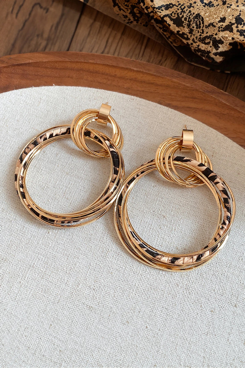 Load image into Gallery viewer, DLLER 24 - Gold Multi Hoop Leopard Detail Boho Fashion Earrings

