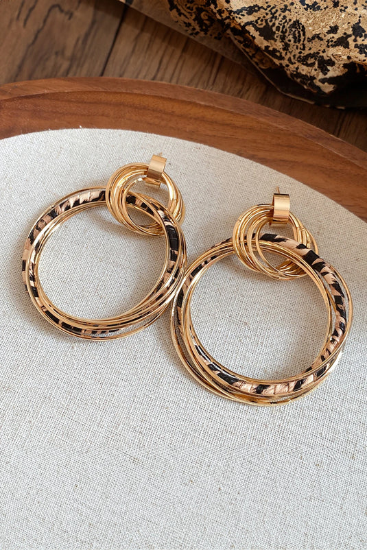 DLLER 24 - Gold Multi Hoop Leopard Detail Boho Fashion Earrings