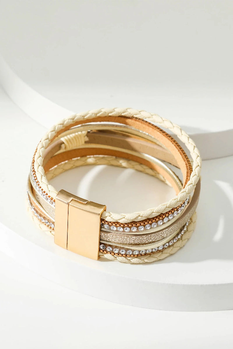Load image into Gallery viewer, DLLBC 1 - Beige BLESSED Rhinestone Braided Detail Buckle Bracelet
