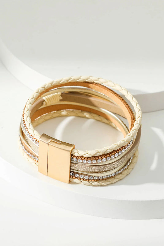 DLLBC 1 - Beige BLESSED Rhinestone Braided Detail Buckle Bracelet