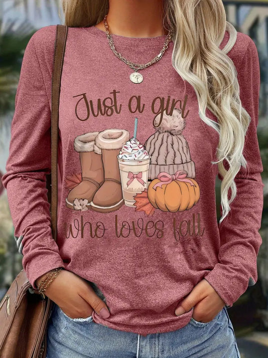 TMTSHT139 - Ladies Fuchsia Long Sleeve Fall Graphics Tee