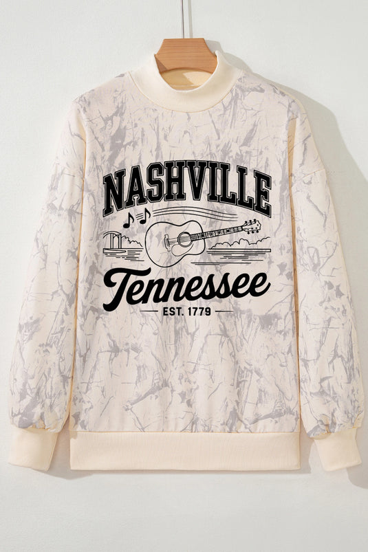 DLLS421 - Ladies Khaki Vintage Nashville Tennessee Tie Dye Baggy Sweatshirt