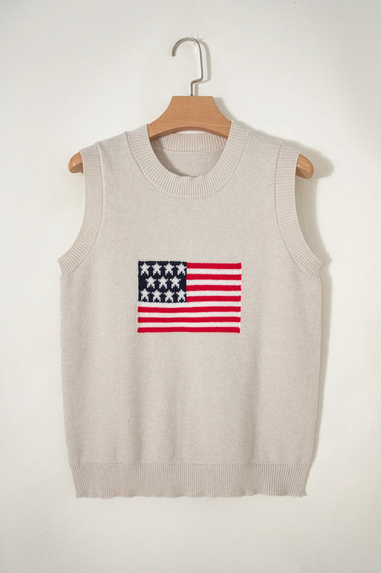 DLLS595 - Ladies Parchment American Flag Sleeveless Sweater