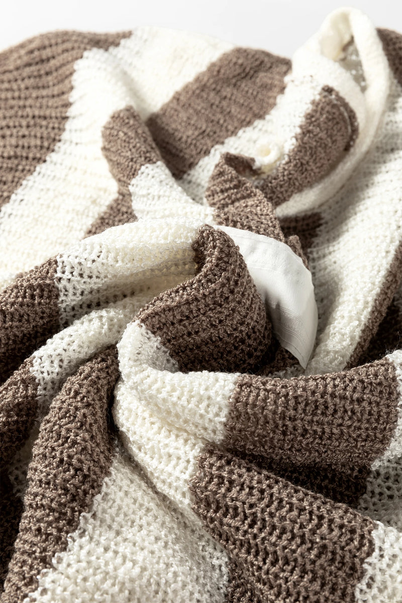Load image into Gallery viewer, DLLS410 - Ladies Brown Stripe Colorblock V Neck Bracelet Sleeve Sweater
