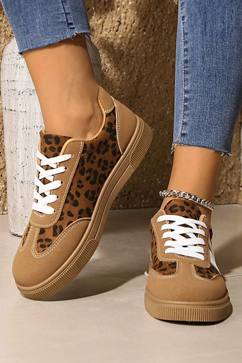 Load image into Gallery viewer, DLLSHOE 59 - Coffee Faux Suede Leopard Color Block Patchwork Sneakers
