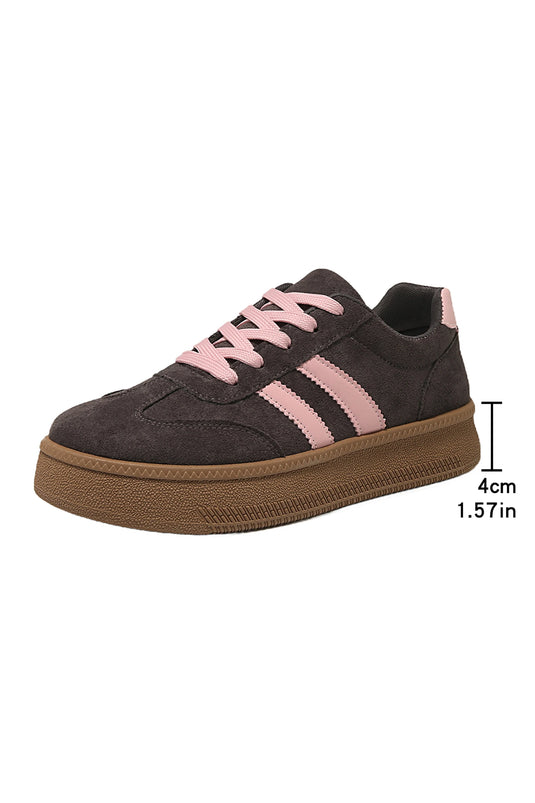 DLLSHOE 106 - Pink Contrast PU Leather Detail Lace Up Casual Shoes
