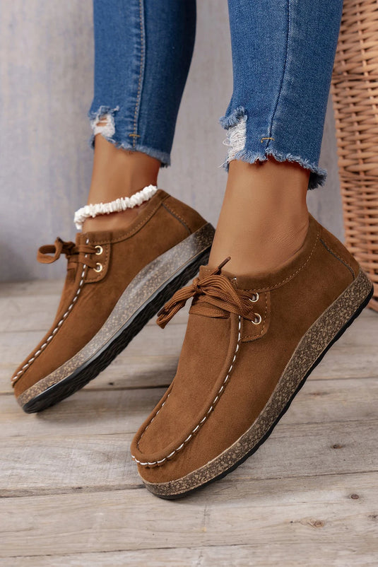 DLLSHOE 45 - Coffee Thick Sole Lace-Up Casual Shoes