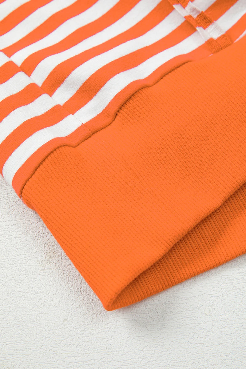 Load image into Gallery viewer, DLLS422 - Ladies Orange Stripe Exposed Seam Drop Shoulder Casual Pullover Top
