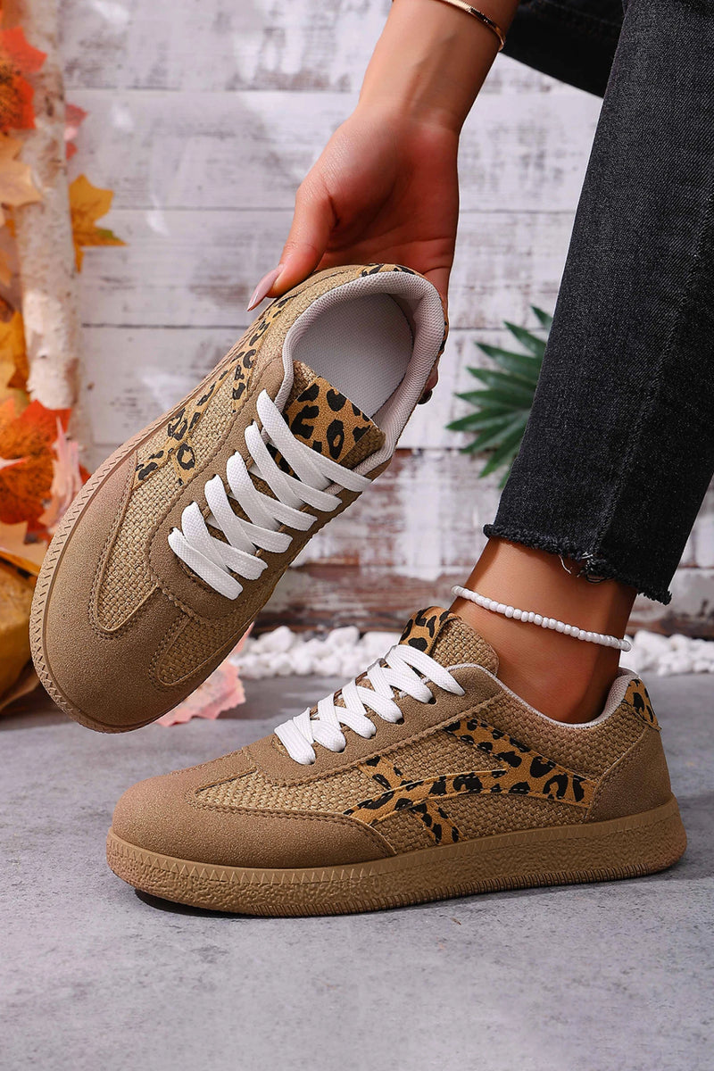 Load image into Gallery viewer, DLLSHOE 140 - Coffee Faux Suede Contrast Patchwork Detail Lace Up Flat Sneakers
