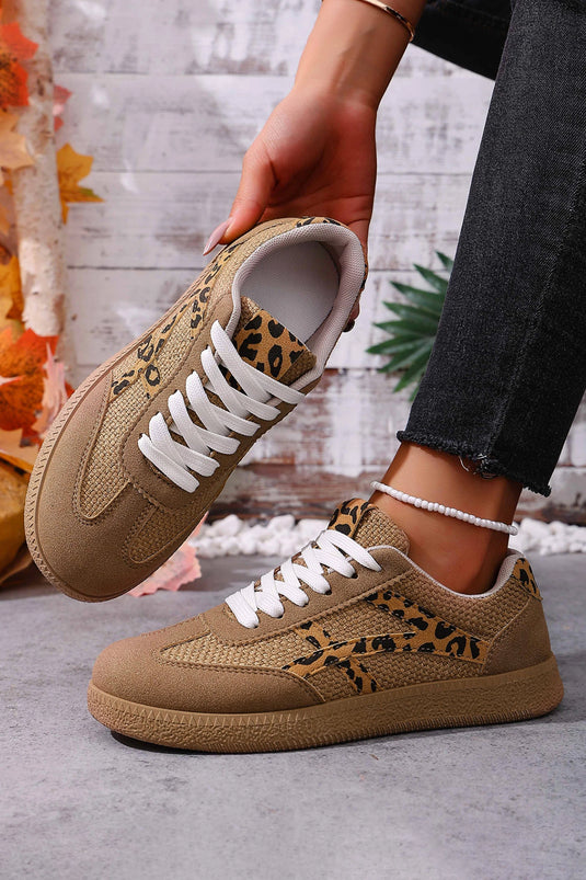 DLLSHOE 140 - Coffee Faux Suede Contrast Patchwork Detail Lace Up Flat Sneakers
