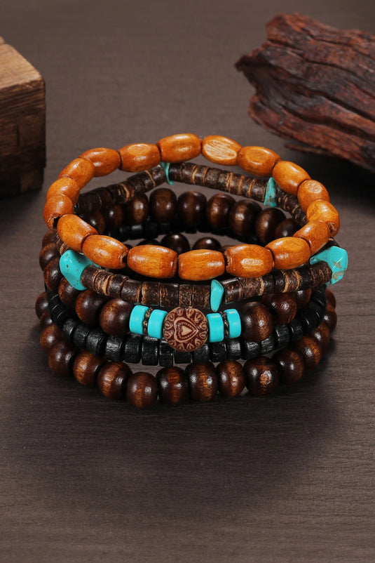 DLLBC 9 - Chestnut Boho Turquoise Wooden Beaded Multi Layer Bracelet