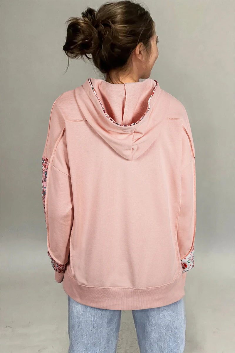 Load image into Gallery viewer, DLLS222 - Ladies Delicacy Mix Floral Patchwork Side Slit Drawstring Hoodie
