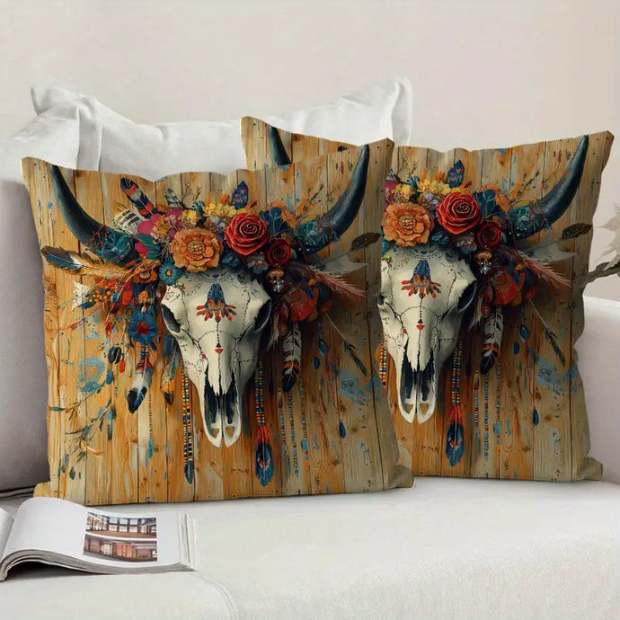 TMPL22 - 2 Piece Set Floral Skull Throw Pillows