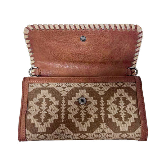 WG2212-C012BR - Wrangler Southwestern Print Wallet/Wristlet/Crossbody Bag - Brown