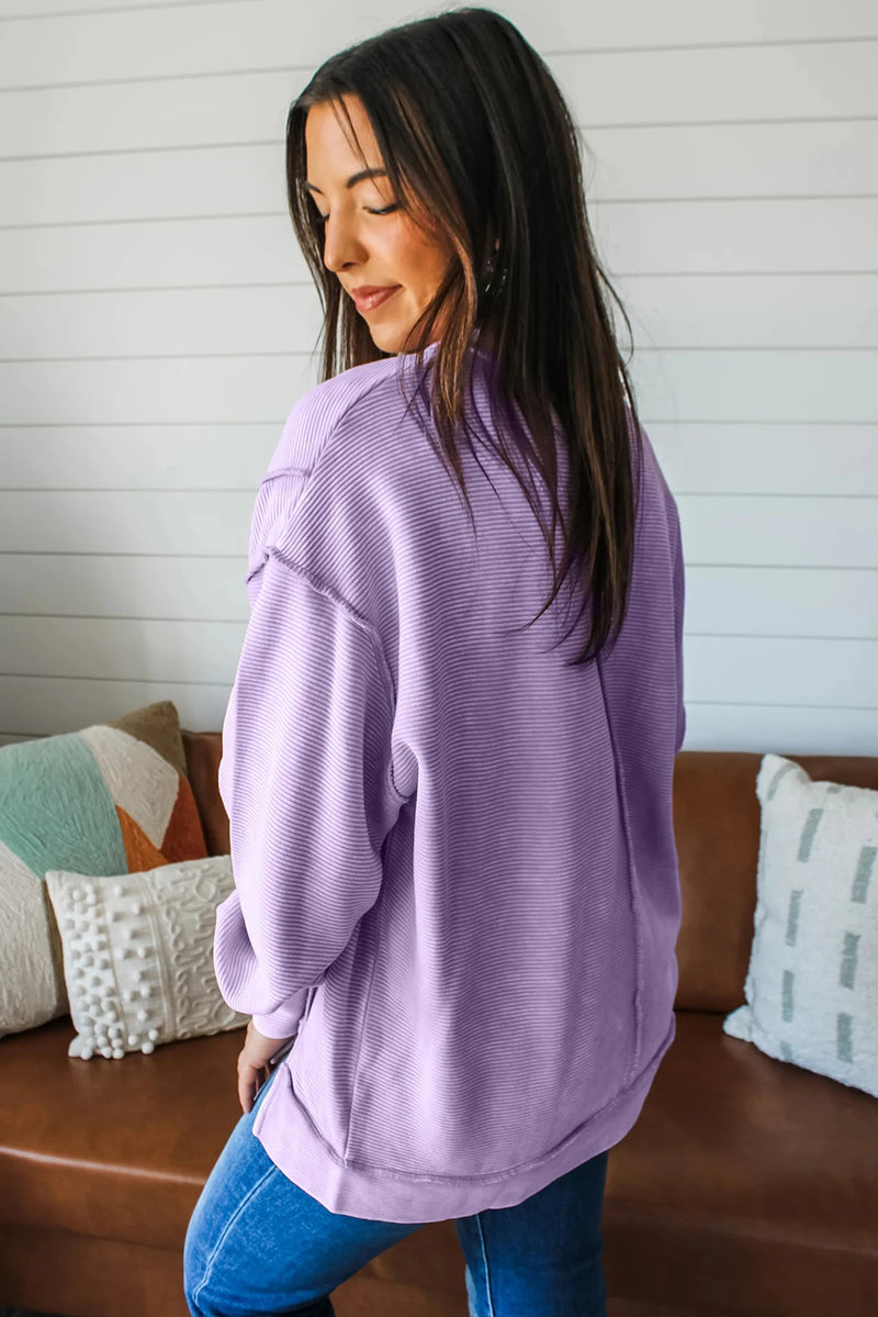 Load image into Gallery viewer, DLLS456 - Ladies Lavendula Horizontal Ribbed Drop Shoulder Baggy Pullover
