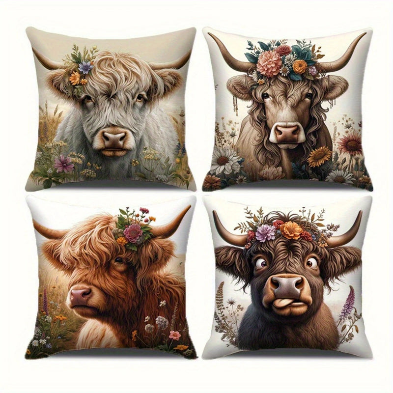 Load image into Gallery viewer, TMPL110 - 4 Piece Set - 18&quot; x 18&quot; Highland Cows Throw Pillows
